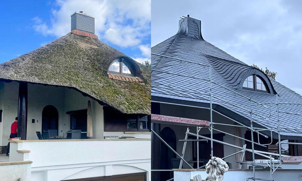 Dachsanierung Stroh zu Schiefer